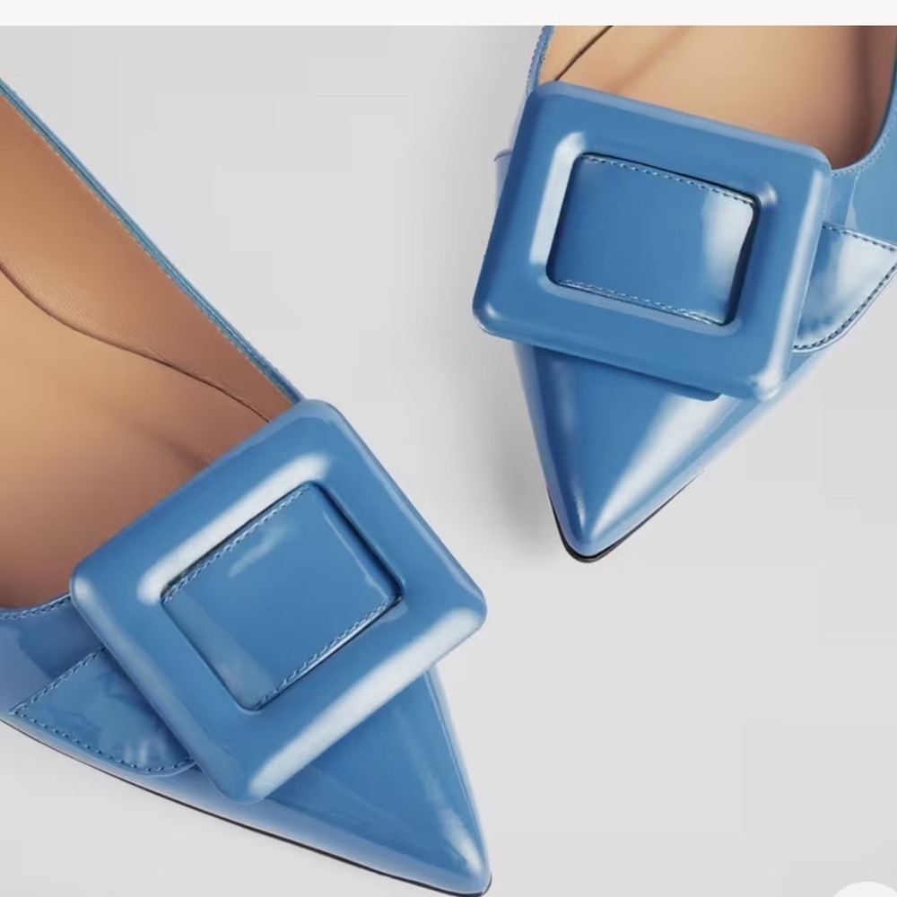 LK Bennett Devon Blue Patent Leather Buckle Pointed‎ Toe Flats size 36 / US 6